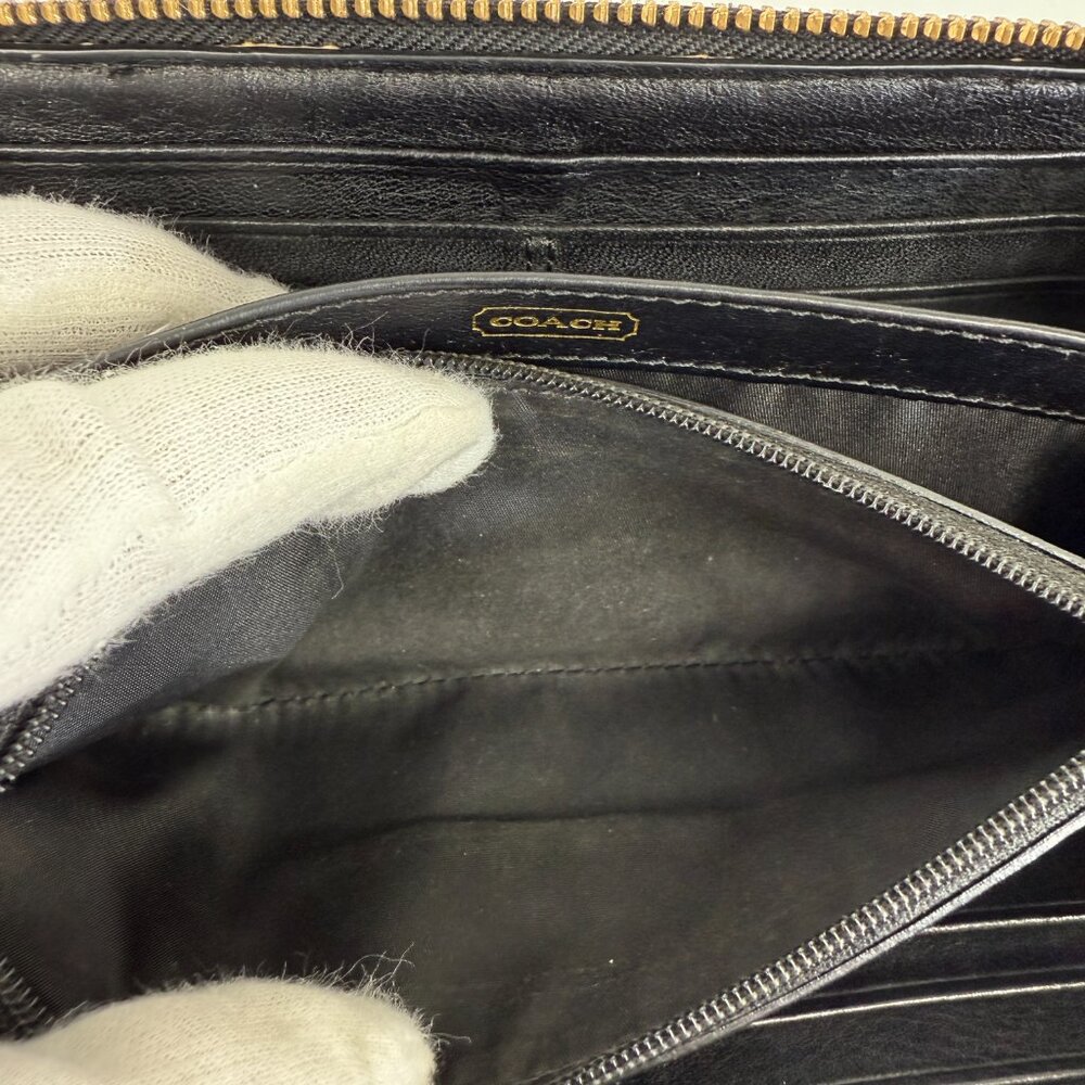 Coach Madison Gathered Leather Accordion Zip Around Wallet Black - Picture 2 of 9